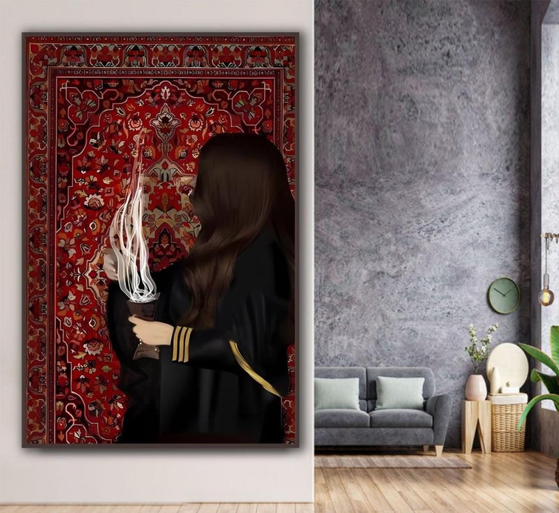 Marktna Canvas Wall Art Arab Girl Design with Hollow Frame (120x80) 1 Piece - Image 3