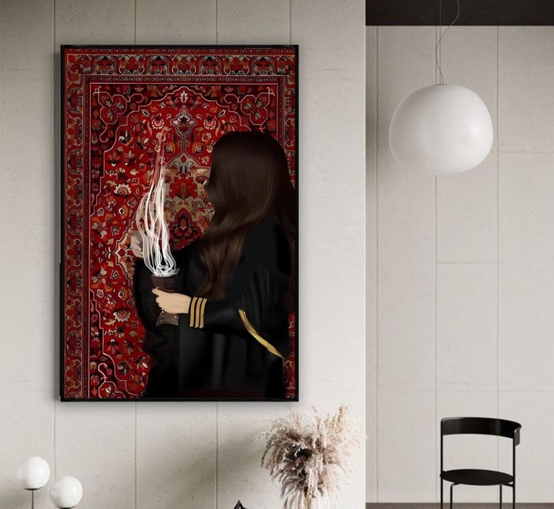 Marktna Canvas Wall Art Arab Girl Design with Hollow Frame (120x80) 1 Piece - Image 2