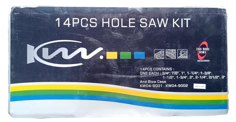 HSS Bimetal Holesaw Cutter Kit KW Made in Taiwan 14 Pcs Hole saw Sheet Metal cutting Wood Duct Steel with 2 pc Arbor 3419mm to 375mm - Image 4