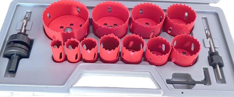 HSS Bimetal Holesaw Cutter Kit KW Made in Taiwan 14 Pcs Hole saw Sheet Metal cutting Wood Duct Steel with 2 pc Arbor 3419mm to 375mm - Image 1