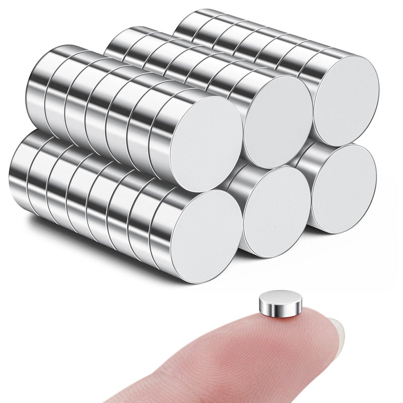 SMARTAKE 45 Pcs Refrigerator Magnets 6x2mm Small Round Fridge Magnets MultiUse Premium Neodymium Office Magnets for Fridge Whiteboard Billboard in Home Kitchen Office and School Silver
