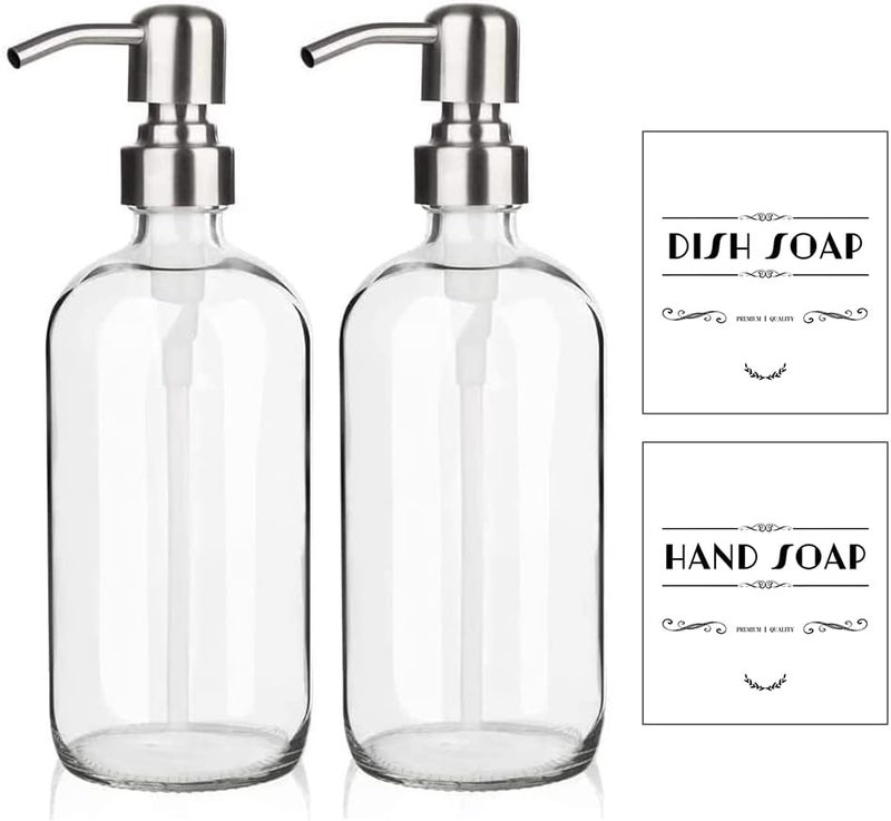 ARKTEK Refillable Soap Dispenser (2 Units) - 17 Oz Clear Glass Bottle with Rust Proof Pump for Hand and Dish Soap, Kitchen Bathroom Countertop - Image 1