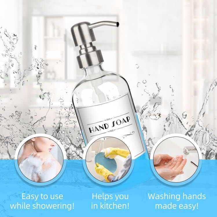 ARKTEK Refillable Soap Dispenser (2 Units) - 17 Oz Clear Glass Bottle with Rust Proof Pump for Hand and Dish Soap, Kitchen Bathroom Countertop - Image 4
