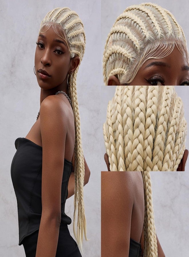 Hdlsina 32in Glueless Long Pre Plucked Pre Cut Cornrow Braided Wigs for Black Women, Faux Locs Full Lace Front Passion Twist Crochet Human Hair Dreadlock Extensions Braiding Wigs (Blonde)(Blonde) - Image 2
