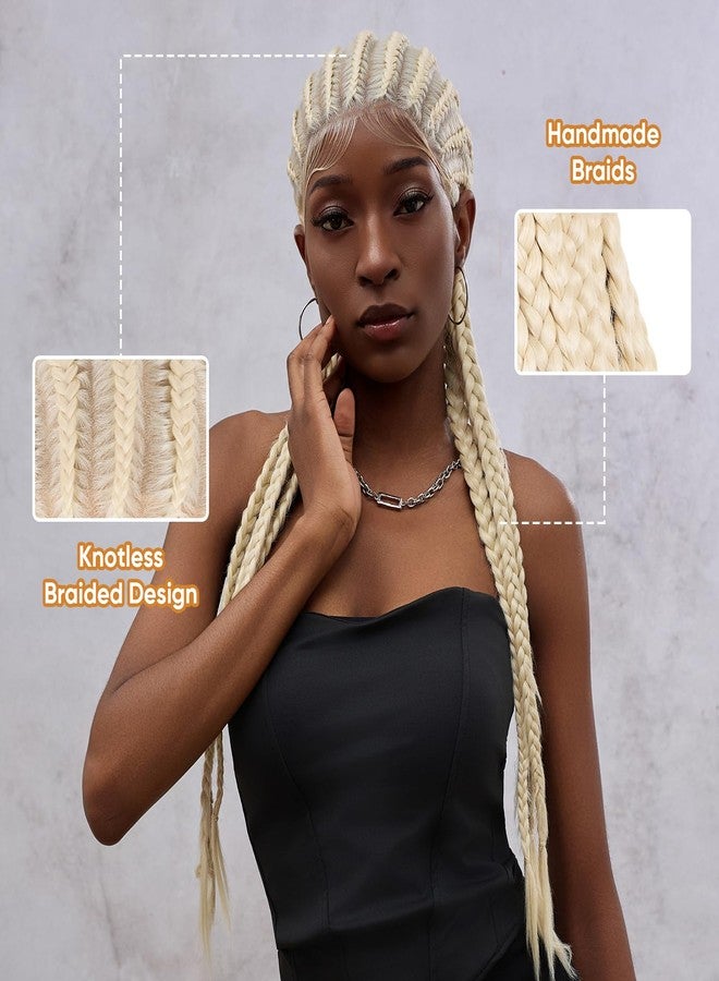 Hdlsina 32in Glueless Long Pre Plucked Pre Cut Cornrow Braided Wigs for Black Women, Faux Locs Full Lace Front Passion Twist Crochet Human Hair Dreadlock Extensions Braiding Wigs (Blonde)(Blonde) - Image 3