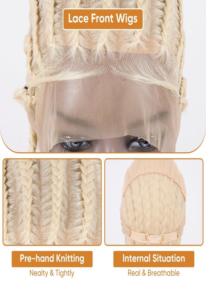 Hdlsina 32in Glueless Long Pre Plucked Pre Cut Cornrow Braided Wigs for Black Women, Faux Locs Full Lace Front Passion Twist Crochet Human Hair Dreadlock Extensions Braiding Wigs (Blonde)(Blonde) - Image 4