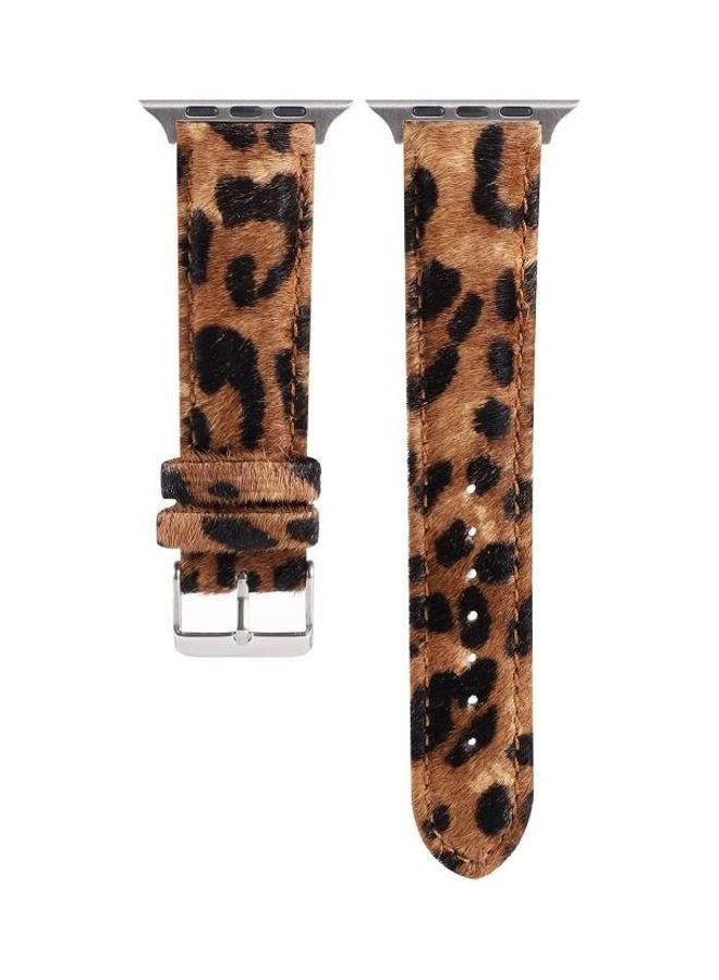 NIBEMINENT Horsehair Fluffy Leopard Print Leather Watch Strap For Apple Series 7 45mm/6 & SE 5 4 44mm/3 2 1 42mm Multicolour - Image 1