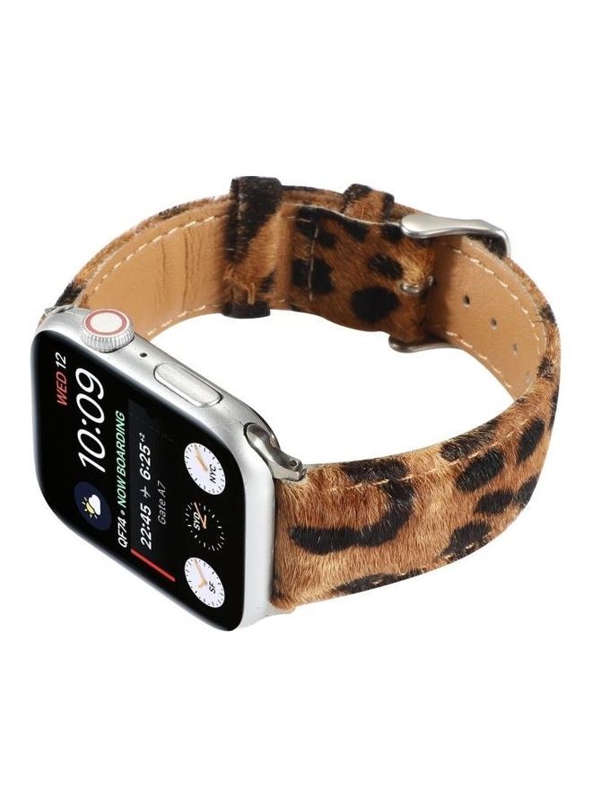 NIBEMINENT Horsehair Fluffy Leopard Print Leather Watch Strap For Apple Series 7 45mm/6 & SE 5 4 44mm/3 2 1 42mm Multicolour - Image 5