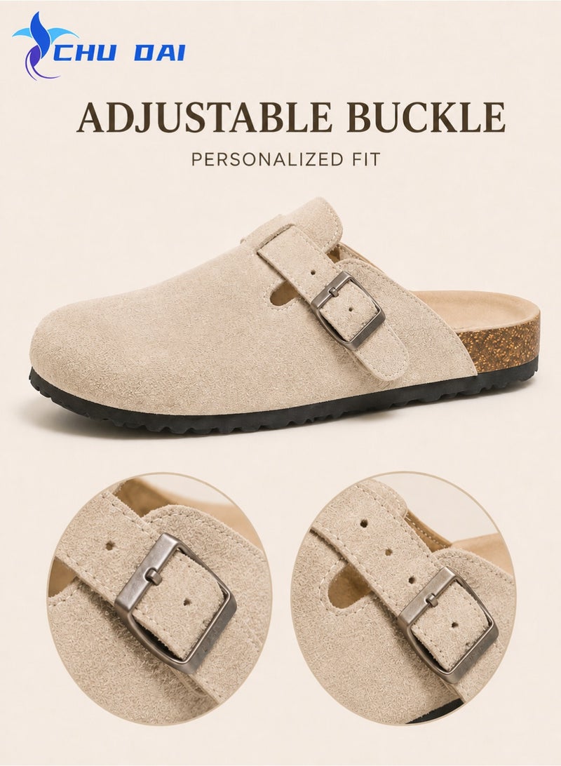 CHU DAI 1 Pair Women’s Closed-Toe Clog Sandals, Adjustable Buckle Slip-On Mules with Cushioned Footbed for Indoor and Outdoor Wear, Beige - Image 3