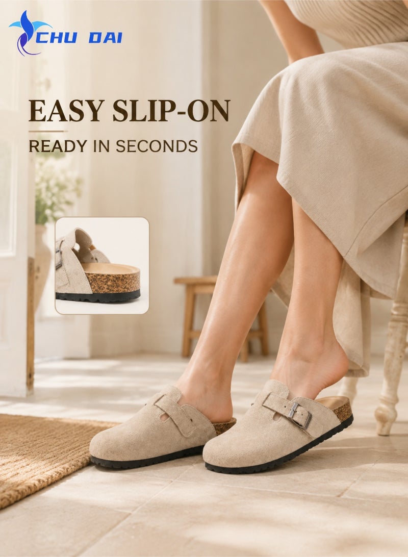 CHU DAI 1 Pair Women’s Closed-Toe Clog Sandals, Adjustable Buckle Slip-On Mules with Cushioned Footbed for Indoor and Outdoor Wear, Beige - Image 5