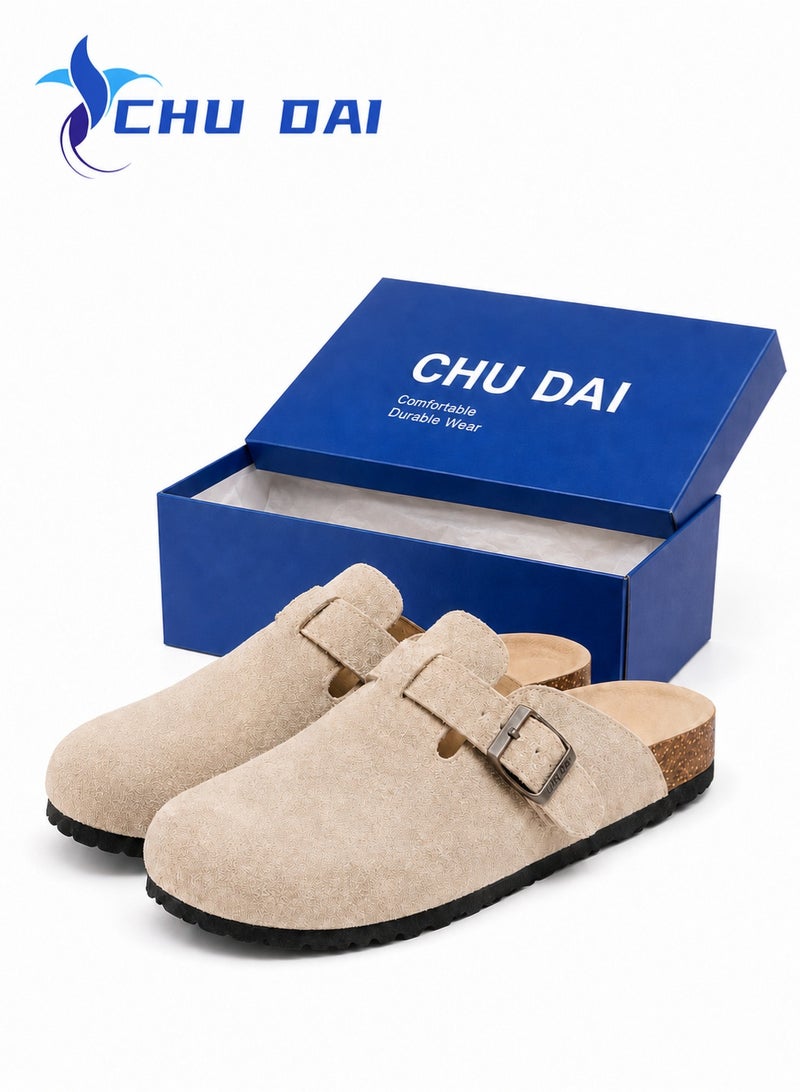CHU DAI 1 Pair Women’s Closed-Toe Clog Sandals, Adjustable Buckle Slip-On Mules with Cushioned Footbed for Indoor and Outdoor Wear, Beige - Image 1
