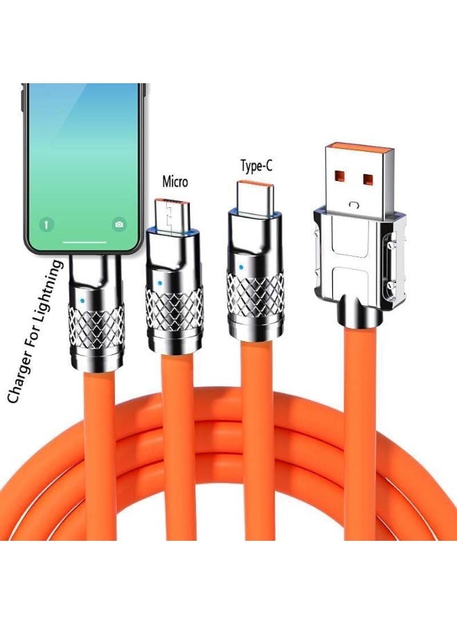 كابل شحن فائق السرعة 3 في 1 بقوة 120 واط | سلك مضفر بالنايلون عالي المتانة بطول 2 متر | شاحن عالمي متعدد المنافذ (Lightning, Type-C, Micro USB) - Image 2