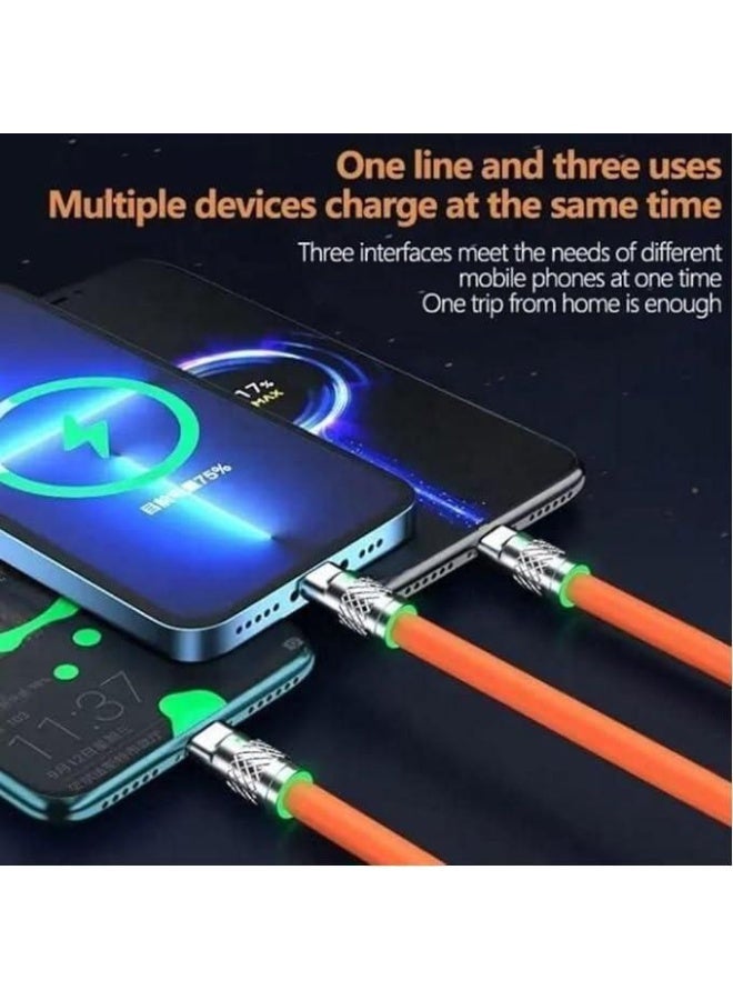 كابل شحن فائق السرعة 3 في 1 بقوة 120 واط | سلك مضفر بالنايلون عالي المتانة بطول 2 متر | شاحن عالمي متعدد المنافذ (Lightning, Type-C, Micro USB) - Image 4