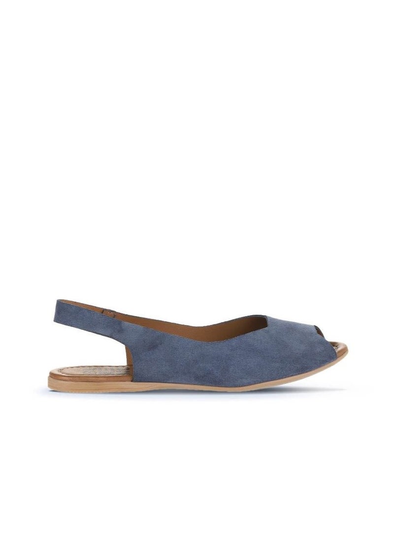 بوينو BUENO Women's Indigo Blue Suede Slingback Sandals – Handmade Peep-Toe Flat Summer Shoes with Flexible Sole for Casual Everyday Wear - Image 1
