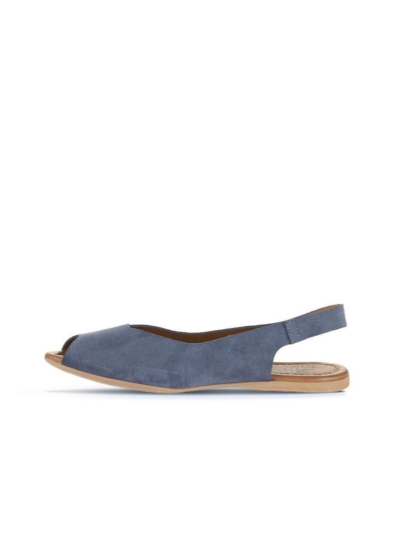 بوينو BUENO Women's Indigo Blue Suede Slingback Sandals – Handmade Peep-Toe Flat Summer Shoes with Flexible Sole for Casual Everyday Wear - Image 3