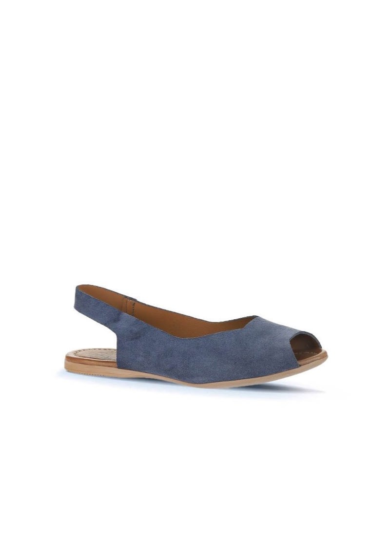 بوينو BUENO Women's Indigo Blue Suede Slingback Sandals – Handmade Peep-Toe Flat Summer Shoes with Flexible Sole for Casual Everyday Wear - Image 2