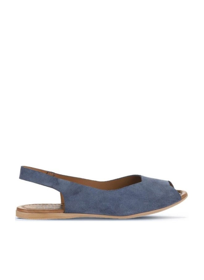 BUENO Women's Indigo Blue Suede Slingback Sandals – Handmade Peep-Toe Flat Summer Shoes with Flexible Sole for Casual Everyday Wear - Image 1
