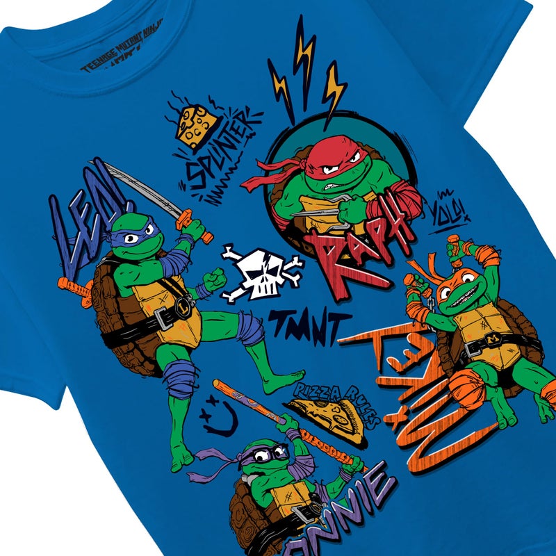 Teenage Mutant Ninja Turtles Boys TMNT Mayhem Movie Character Short Sleeve Leo, Donnie, Raph, Mikey T-Shirt, Royal, 4-5 US - Image 2