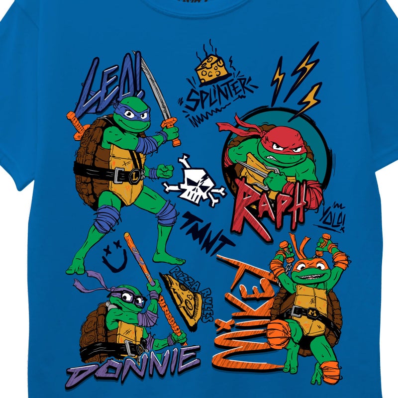 Teenage Mutant Ninja Turtles Boys TMNT Mayhem Movie Character Short Sleeve Leo, Donnie, Raph, Mikey T-Shirt, Royal, 4-5 US - Image 3