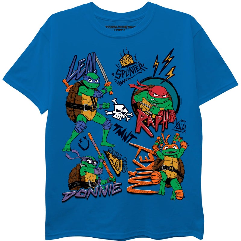 Teenage Mutant Ninja Turtles Boys TMNT Mayhem Movie Character Short Sleeve Leo, Donnie, Raph, Mikey T-Shirt, Royal, 4-5 US - Image 1