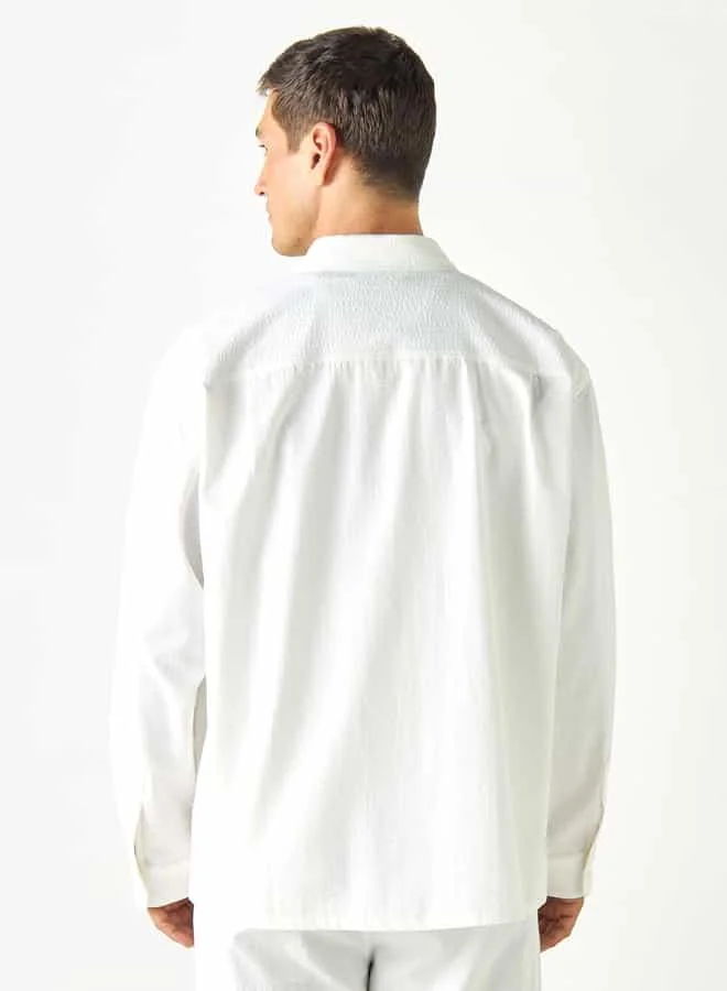 Iconic Iconic Regular Fit Textured Shirt with Collar and Long Sleeves