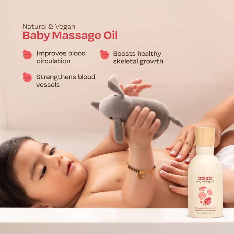 Maate Baby Massage Oil (Pack of 2*150ml) | Massage Oil for Newborn Baby & Kids | Enrich Brahmi & Pomegranate Seed Oil | Light & Non-Sticky | Baby Massage Oil 0-12yr | Gentle Baby's Skin | Cruelty-Free - Image 2
