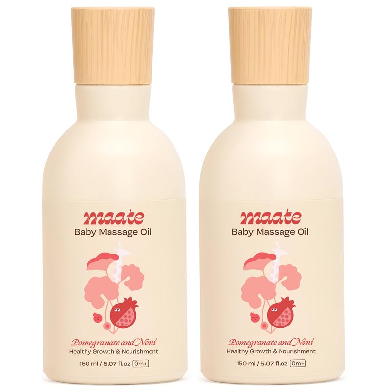 Maate Baby Massage Oil (Pack of 2*150ml) | Massage Oil for Newborn Baby & Kids | Enrich Brahmi & Pomegranate Seed Oil | Light & Non-Sticky | Baby Massage Oil 0-12yr | Gentle Baby's Skin | Cruelty-Free - Image 1