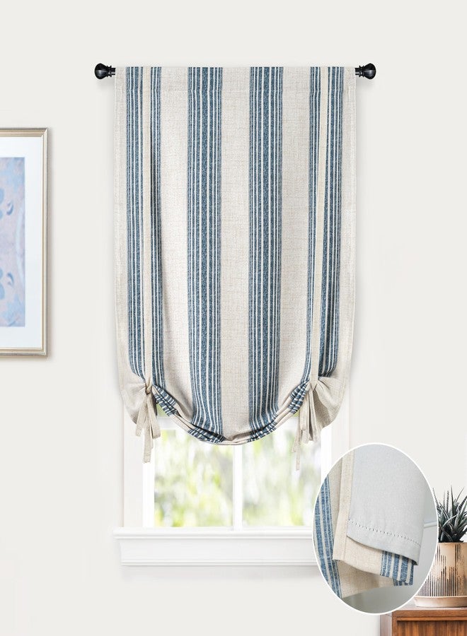 DriftAway Chris Vertical Striped Pattern Blackout Room Darkening Thermal Insulated Tie Up Adjustable Balloon Rod Pocket Curtain for Small Window 25 Inch by 47 Inch Jean Navy - Image 1