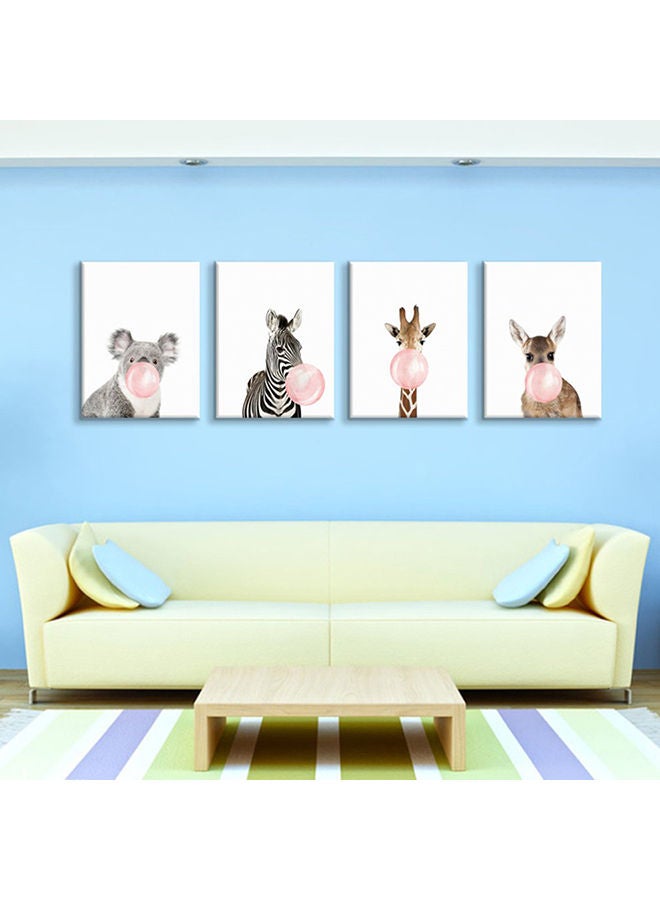 نيبمينينت مجموعة لوحات زيتية رباعية من قماش الكانفاس بنمط حيوانات تنفخ فقاعات 4 قطع متعدد الألوان - Image 2