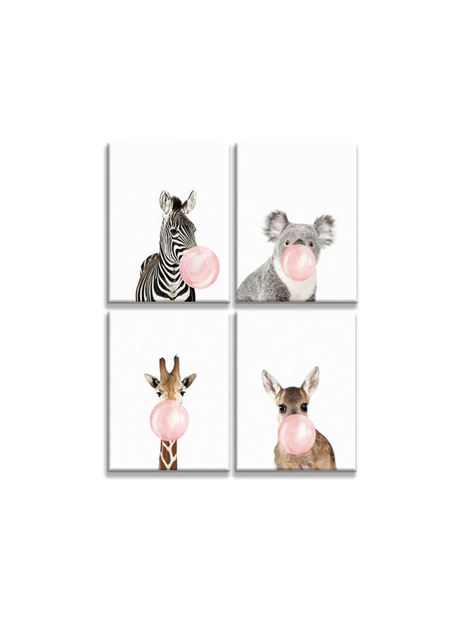 نيبمينينت مجموعة لوحات زيتية رباعية من قماش الكانفاس بنمط حيوانات تنفخ فقاعات 4 قطع متعدد الألوان - Image 1