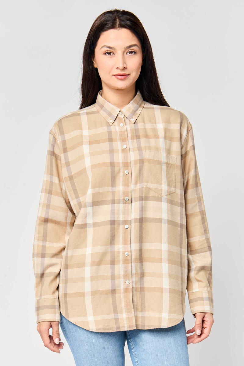 GANT Women Spread Collar Long Sleeves Plaid Shirt, Multicolor - Image 1