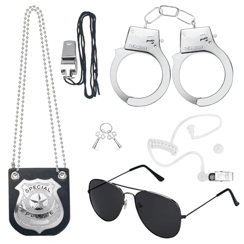 ERDOGLY 6PCS Police Pretend Play Toys Set, Kids Cop Costume Police Officer Costume for Boys Girls with FBI Badge, Toy Handcuffs, Secret Spy Earpiece, Detective Role Play Halloween Dress up Accessories - Image 1