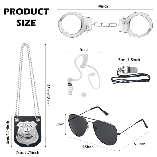 ERDOGLY 6PCS Police Pretend Play Toys Set, Kids Cop Costume Police Officer Costume for Boys Girls with FBI Badge, Toy Handcuffs, Secret Spy Earpiece, Detective Role Play Halloween Dress up Accessories - Image 3