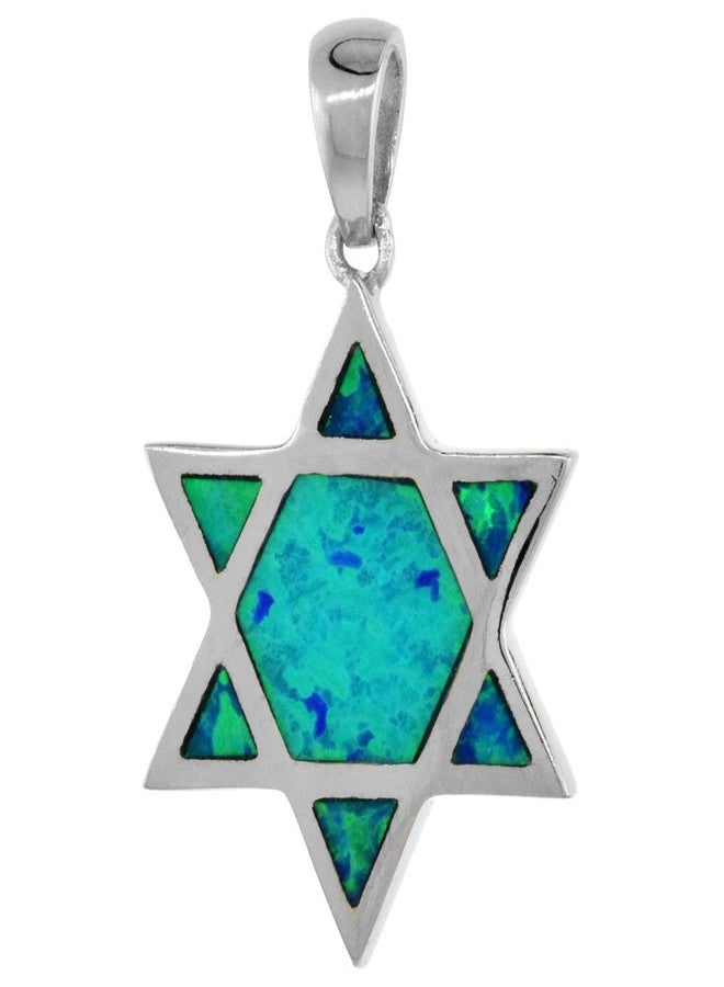 سابرينا سيلفر قلادة من الفضة الإسترلينية والأوبال الصناعي على شكل نجمة داود للنساء، مرصعة يدويًا، طولها 5/8 بوصة، طولها 16 بوصة، رقم الموديل ROPH_25 - Image 1