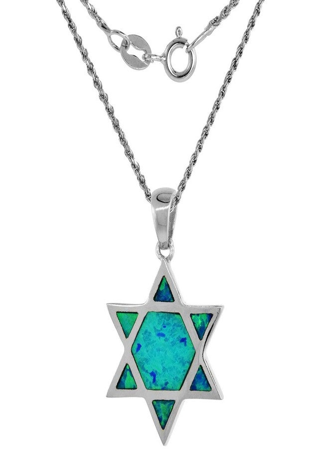 سابرينا سيلفر قلادة من الفضة الإسترلينية والأوبال الصناعي على شكل نجمة داود للنساء، مرصعة يدويًا، طولها 5/8 بوصة، طولها 16 بوصة، رقم الموديل ROPH_25 - Image 2