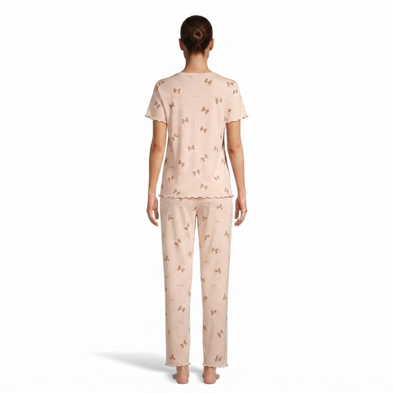JOANNA 2-Piece Pajama Set Short Sleeve Button-Front Top and Pants Soft Comfortable Sleepwear for Women - Image 2