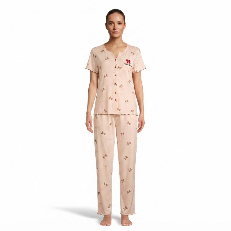 JOANNA 2-Piece Pajama Set Short Sleeve Button-Front Top and Pants Soft Comfortable Sleepwear for Women - Image 1