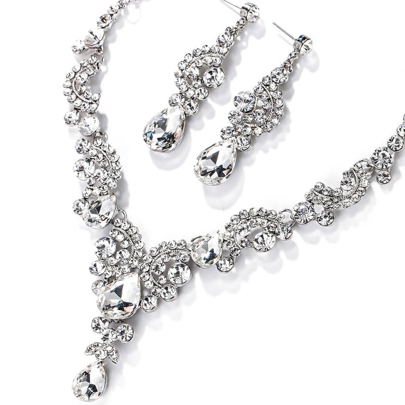 EVER FAITH Wedding Jewelry Sets for Brides Rhinestone Crystal Bridal Floral Wave Teardrop Necklace Earrings Set Clear - Image 5