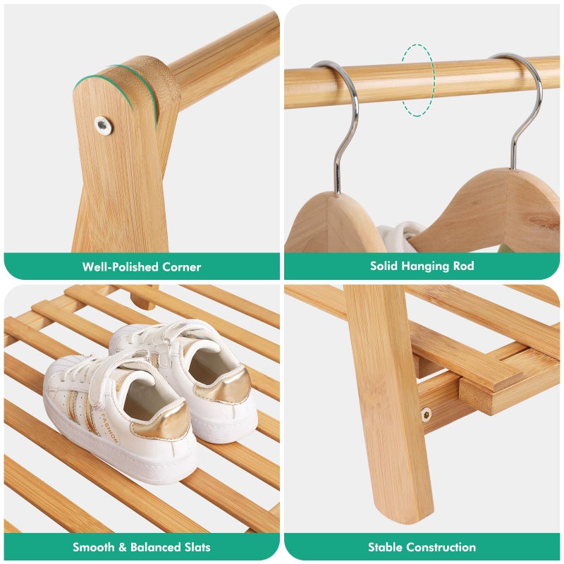 Jotsport Small Clothes Rack Kids Dress Up Storage for Playroom, Toddlers Bedroom, Bamboo Child Garment Rack with Storage Shelf, Kids Clothing Rack Costumes Organizer - Image 4