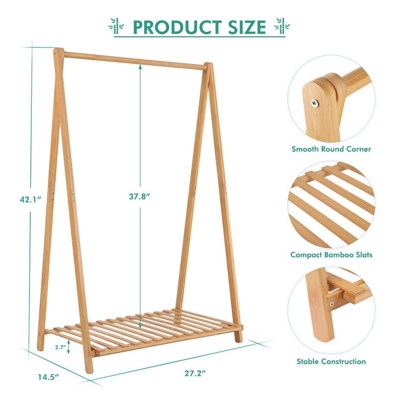 Jotsport Small Clothes Rack Kids Dress Up Storage for Playroom, Toddlers Bedroom, Bamboo Child Garment Rack with Storage Shelf, Kids Clothing Rack Costumes Organizer - Image 5