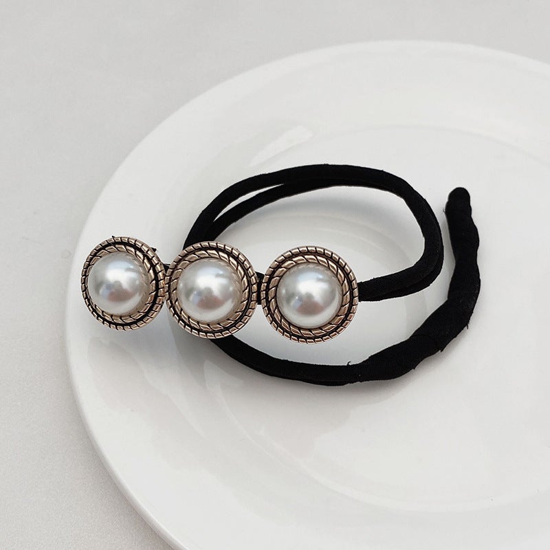 Exquisite Retro Elegant Marubeni Head and Hair Artifact Elegant Fluffy Head Headwear Lazy Super Fairy Pearl Hair Ring Pearls of the Sea