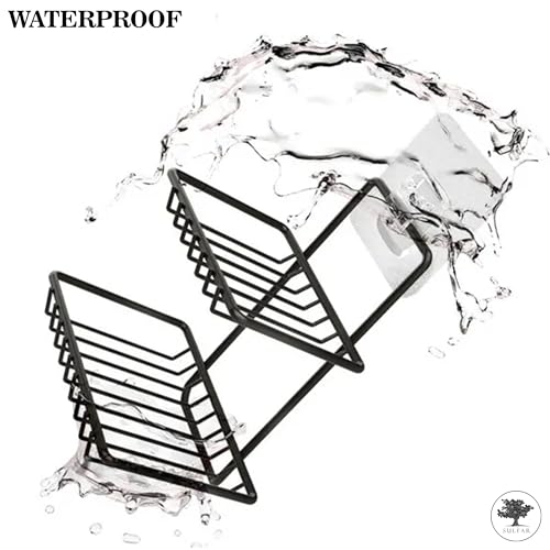 Sulfar Wall Mounted Double Layer Soap Dish Holder Stainless Steel Wall Hanging Soap Storage Rack for Kitchen Bathroom with Self Adhesive Magic Sticker (Black) - Image 3