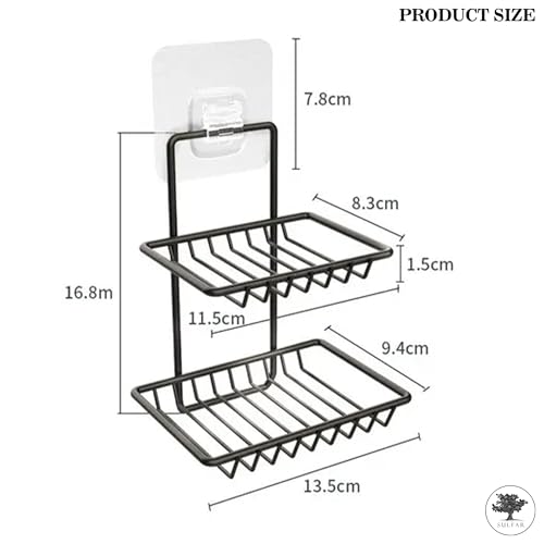Sulfar Wall Mounted Double Layer Soap Dish Holder Stainless Steel Wall Hanging Soap Storage Rack for Kitchen Bathroom with Self Adhesive Magic Sticker (Black) - Image 2