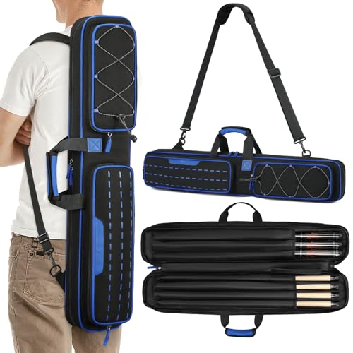BOSSTIN Pool Cue Case Pool Stick Bag 3x4 5x5 with Multiple Pockets Soft Padded Billiard Cue Backpack with Adjustable Shoulder Straps for Easy Carry Blue - Image 1