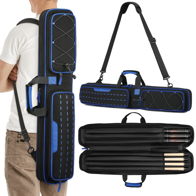 BOSSTIN Pool Cue Case Pool Stick Bag 3x4 5x5 with Multiple Pockets Soft Padded Billiard Cue Backpack with Adjustable Shoulder Straps for Easy Carry Blue - Image 2