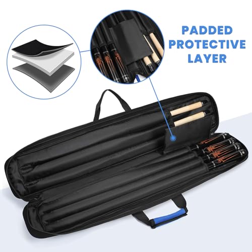 BOSSTIN Pool Cue Case Pool Stick Bag 3x4 5x5 with Multiple Pockets Soft Padded Billiard Cue Backpack with Adjustable Shoulder Straps for Easy Carry Blue - Image 3