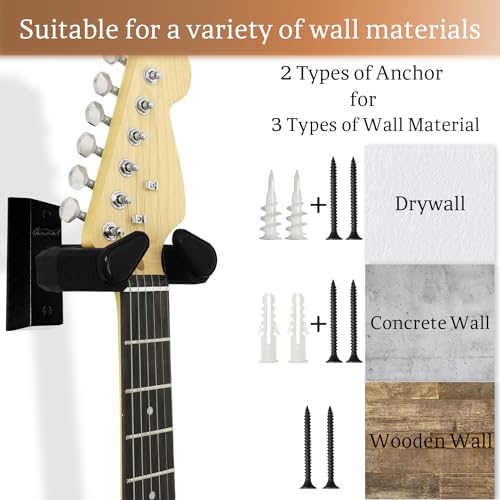 Onmiwod Guitar Wall Mount, Auto Lock Guitar Hanger Black Hardwood, Guitar Wall Hangers, Guitar Holder Hook Wall Stand for Classical, Acoustic, Electric Guitar, Bass, Ukulele, Gift for Guitar Player - Image 5