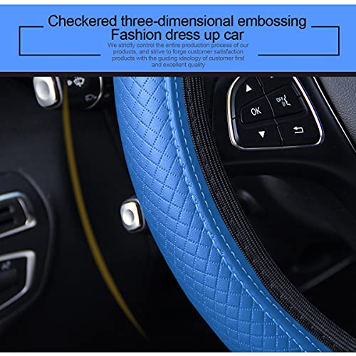 LoyaForba Leather Car Steering Wheel Cover, Elastic, Breathable Anti-Slip, Universal 15 inch, Steering Wheel Cover for Men Women (Blue) - Image 3