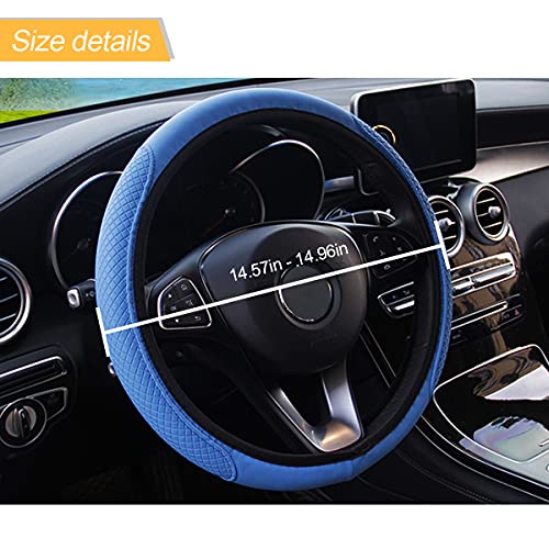 LoyaForba Leather Car Steering Wheel Cover, Elastic, Breathable Anti-Slip, Universal 15 inch, Steering Wheel Cover for Men Women (Blue) - Image 2