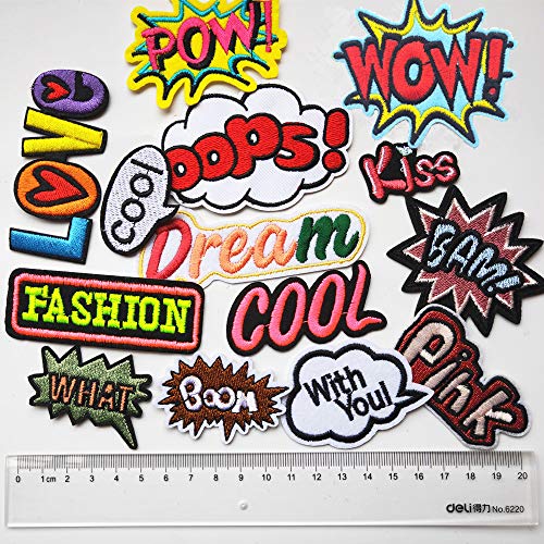 Mo Sheng Accessory 22pcs DIY Word Patches Embroidery Mix Patterns Iron On/Sew On Applique for Clothes Backpacks T-Shirt Jeans Skirt Vests Scarf Hat Bag (Style 10) - Image 2
